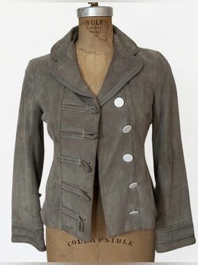 ZAC POSEN SPOKE Taupe Suede Fitted Jacket